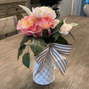 Floral (Faux) Bouquet in Metal Tin Vase